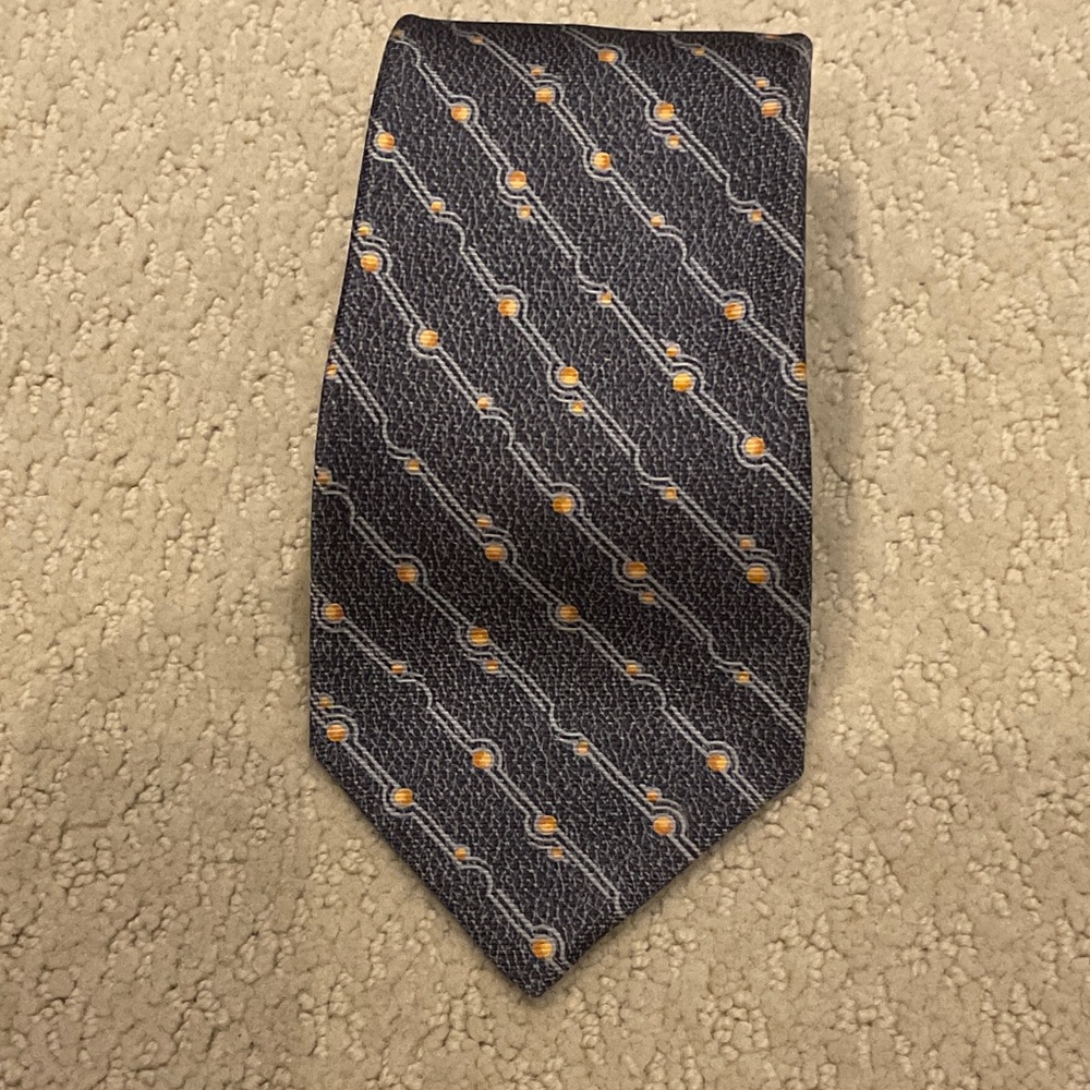 Bulgari Men's Tie in Dark Blue and Yellow CB
